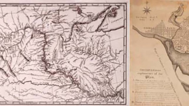 A map of Lewis and Clark trail next to a map of the US capital
