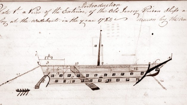 manuscript drawing of military ship HMS Jersey