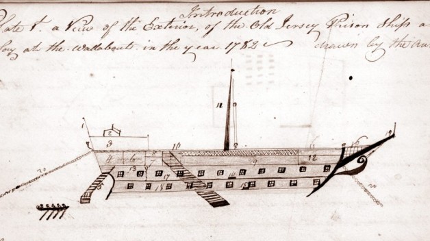 manuscript drawing of military ship HMS Jersey