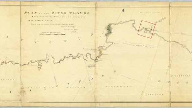 scan of long map, plan of the river thames