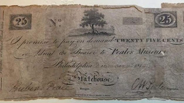 scan of 1814 Peale museum ticket