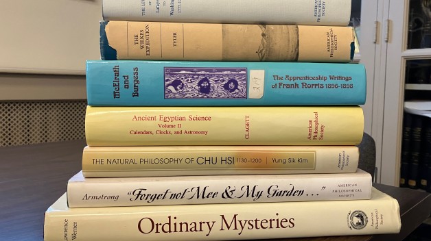 stack of recently cataloged books