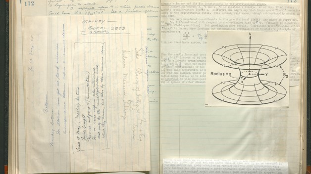 scan of page in Wheeler's notebook showing diagram of black hole