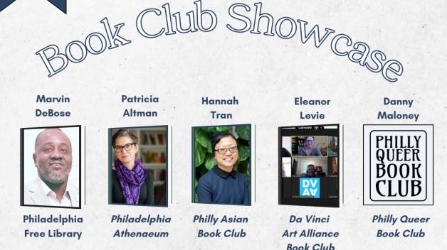 book club showcase event title and participant logos/photos