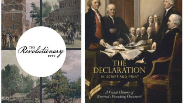 side-by-side of Rev City logo and Declaration book cover