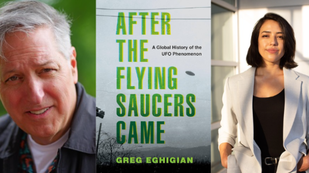 Greg and Lois headshots with Greg's book cover