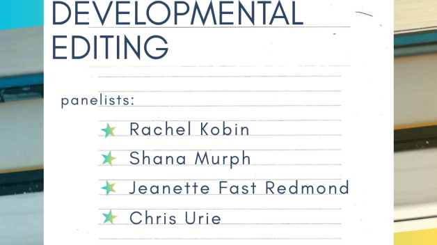 Developmental Editing event information graphic showing names of panelists