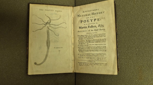 Frontispiece and title page of Baker, Polype (1743)