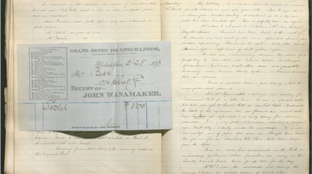 Wanamaker receipt in scrapbook