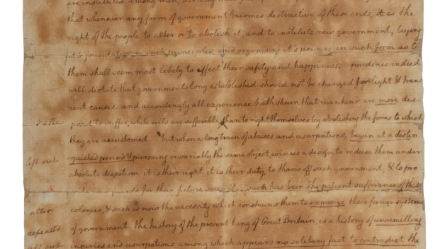 Draft of the Declaration of Independence in Thomas Jefferson's hand