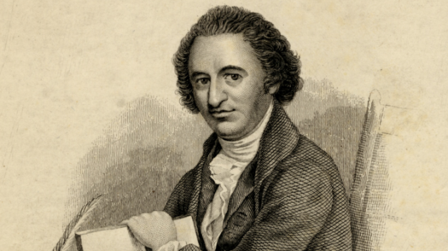 Engraving of Thomas Paine holding a book inscribed "Common Sense", "Crisis", "Rights of Man" and "Age of Reason".