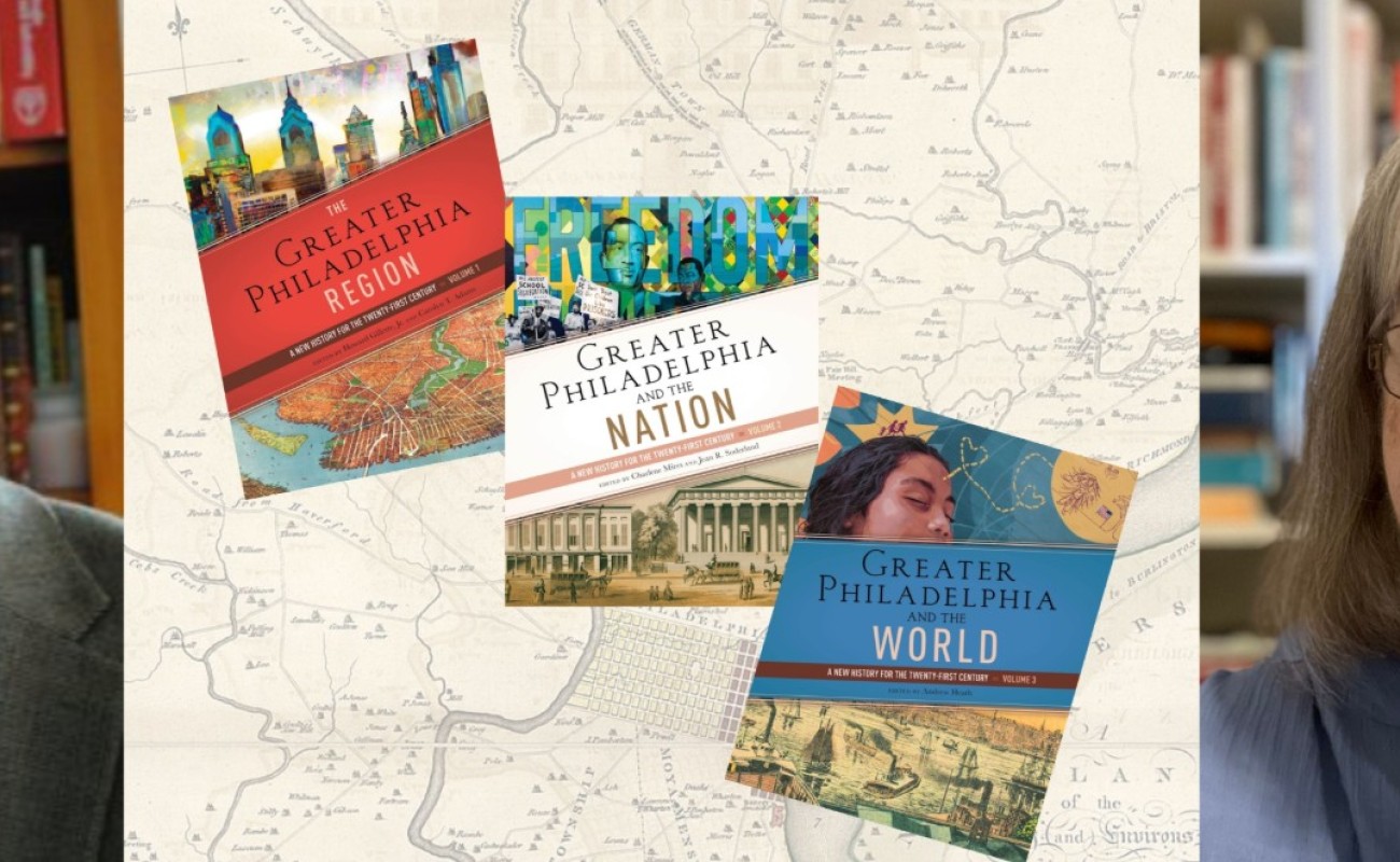Event advertisement featuring three headshots and three book covers