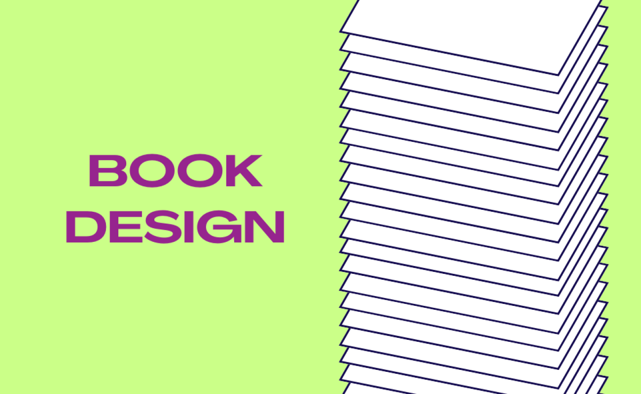 stack of white rectangles next to the event title in purple on a light green background