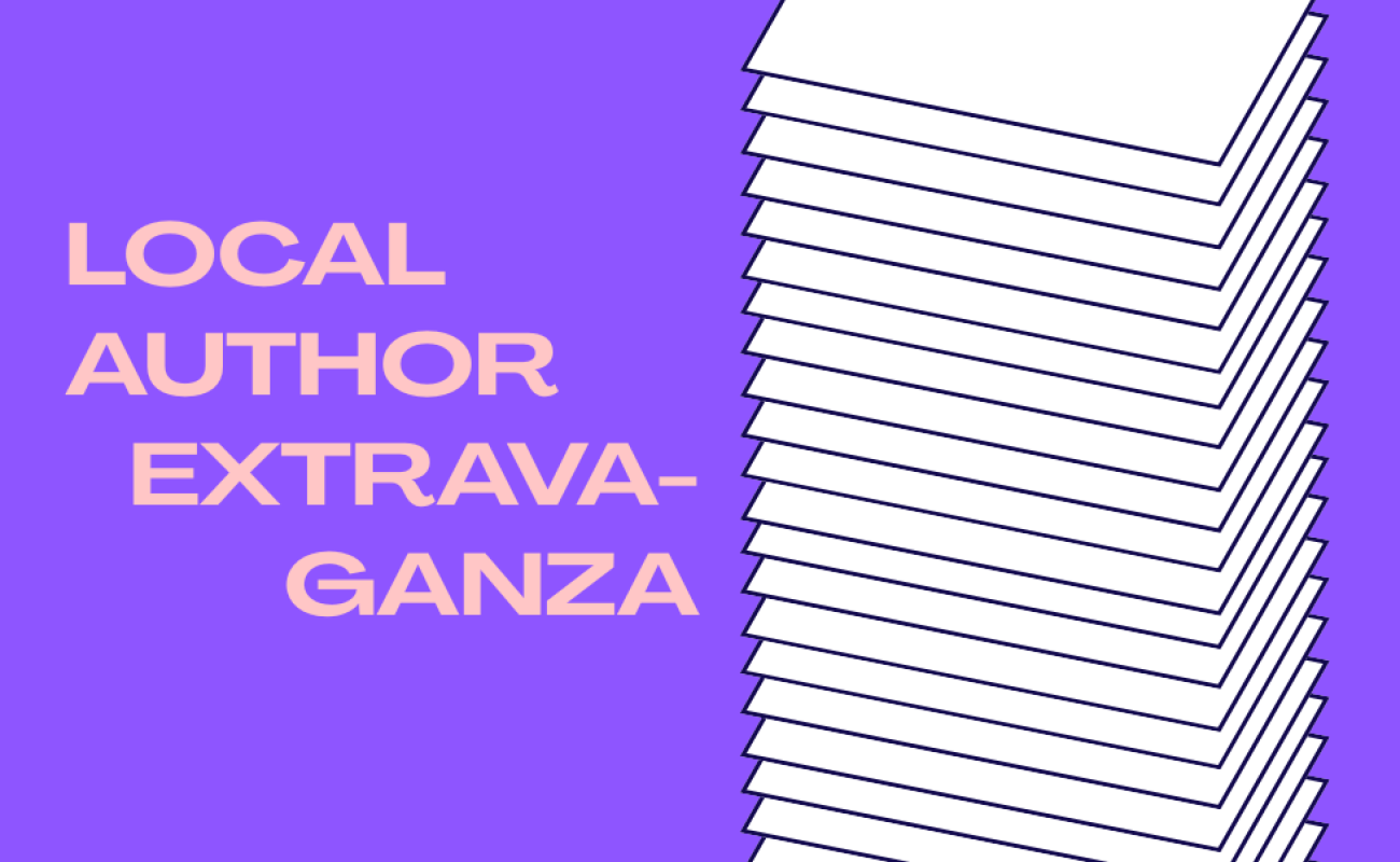 image of a stack of rectangles with title of event on a purple background