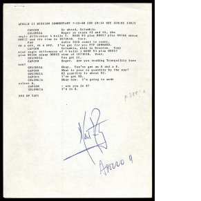 black typewritten text with pencil annotation and blue ink signature
