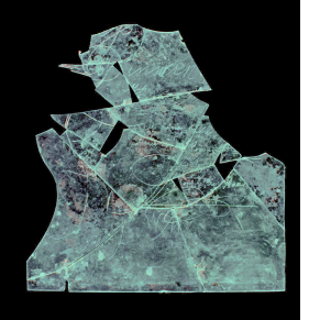 Glass windowpane, graffitied 