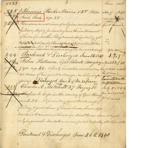 Thomas Parks was convicted of murder and entered Eastern State Penitentiary at age 35. His ethnicity is noted. 