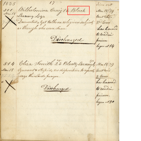 Wilhelmina Craig was 16 when she entered Eastern State Penitentiary. Her record indicates her ethnicity. 