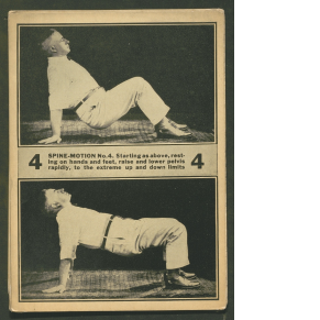 two photos of man doing spine stretch