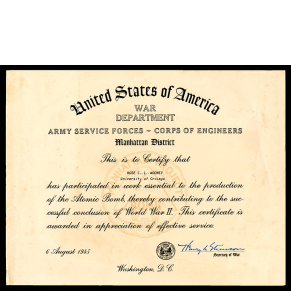 Certificate from U.S. Army Corps of Engineers