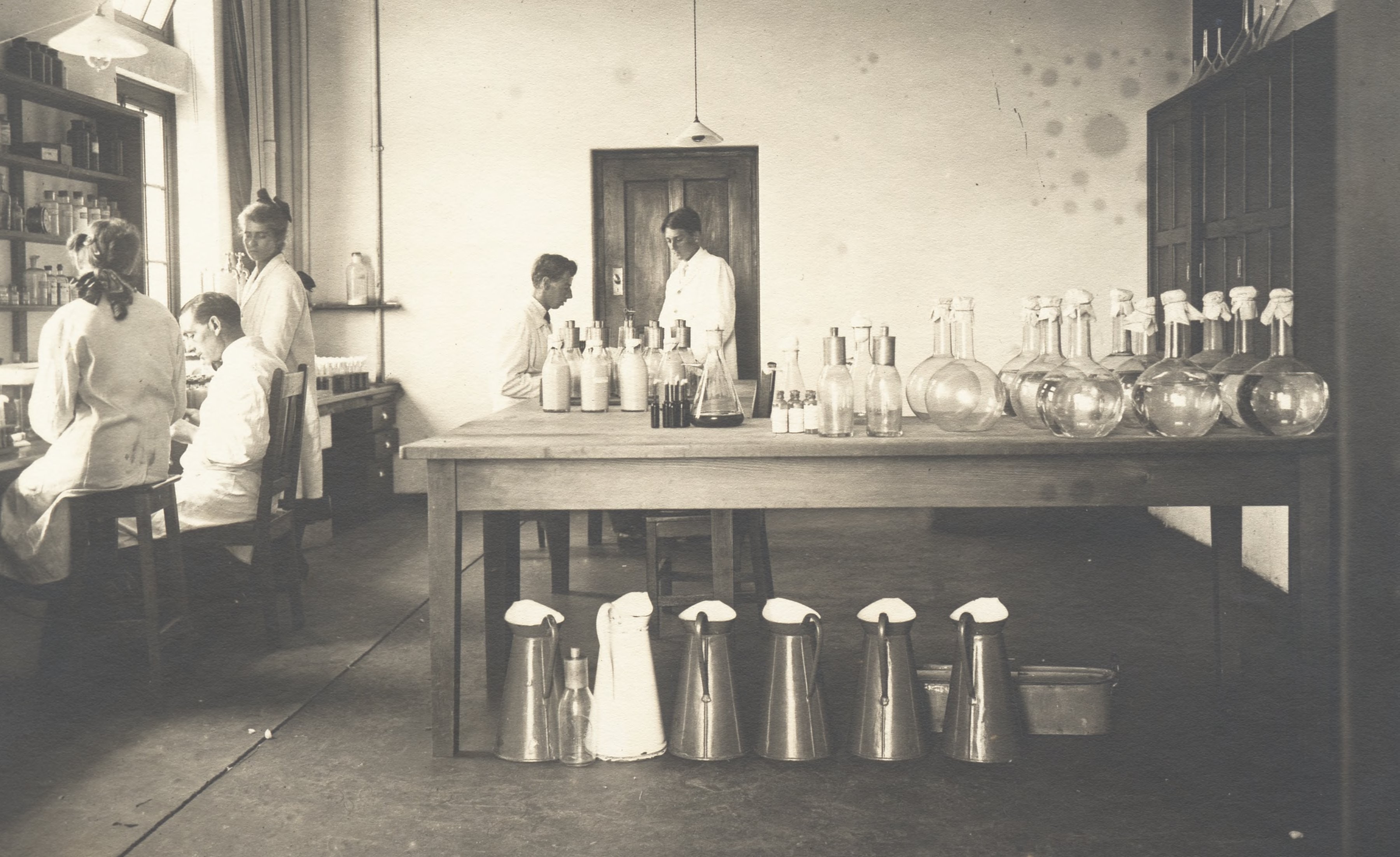 black and white photo of laboratory