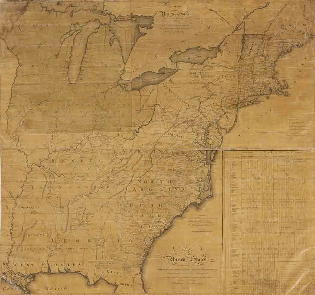 Abraham Bradly Jr.'s map of the United States, exhibiting the post-roads
