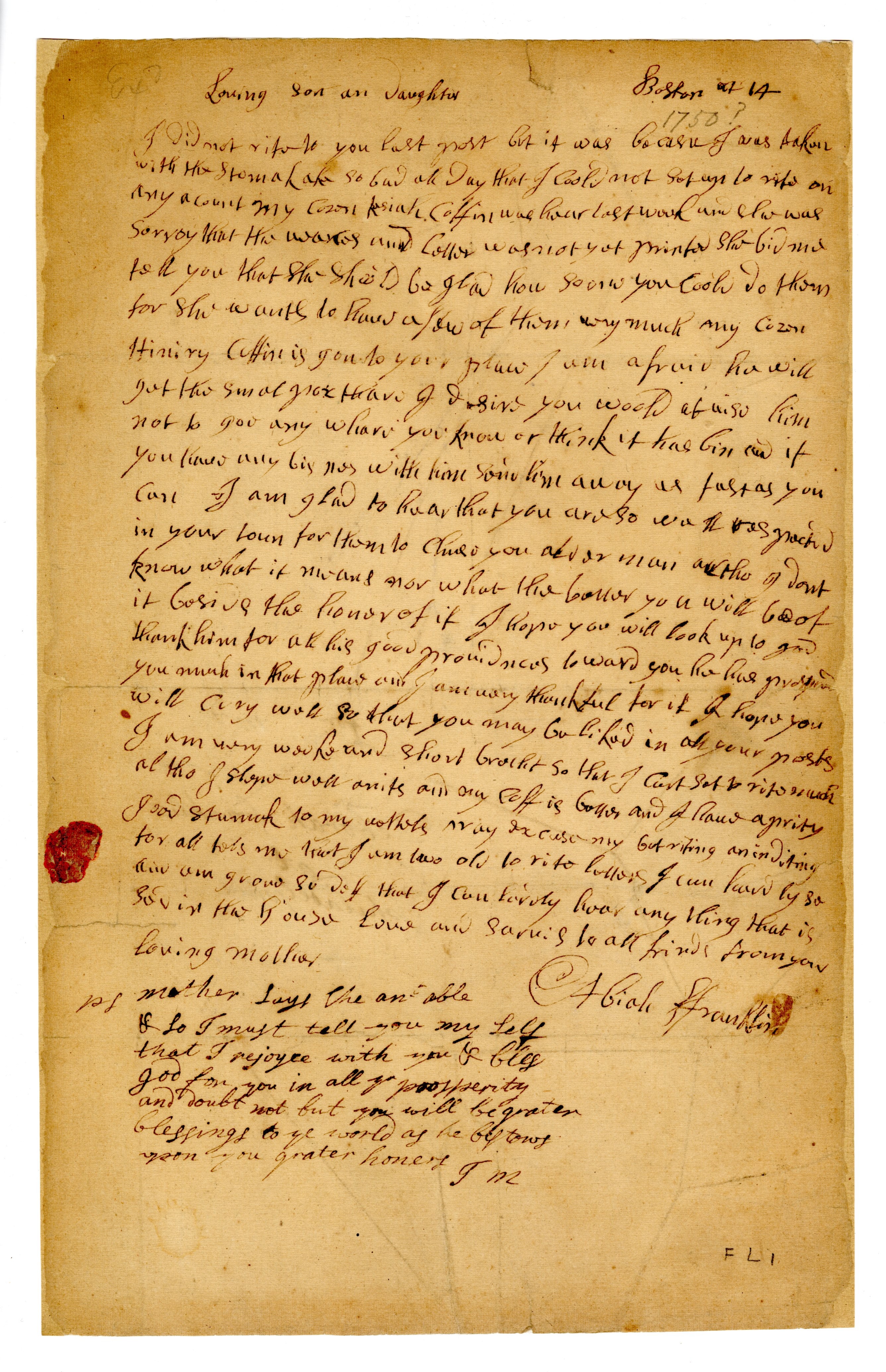Letter from Abiah Franklin 