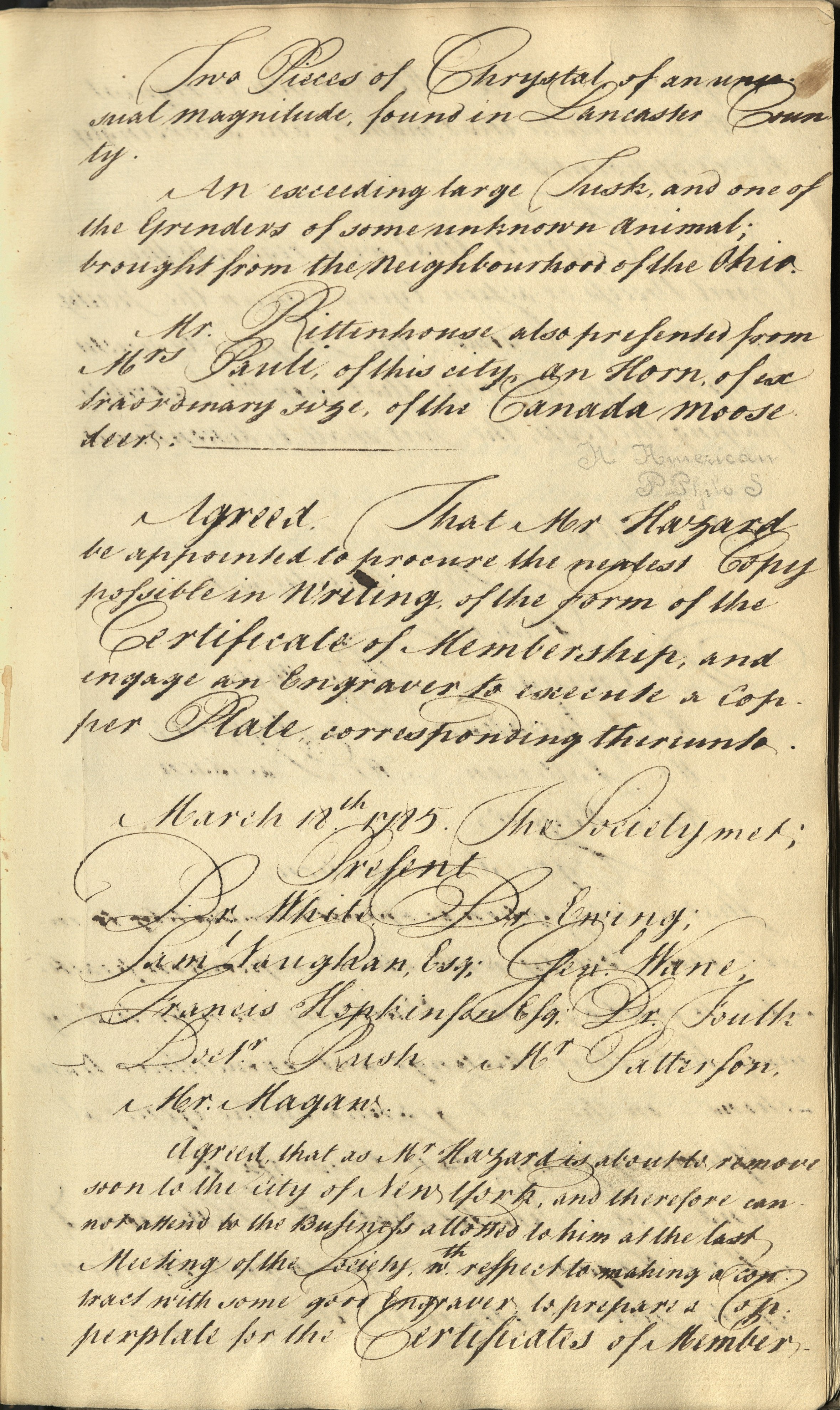 A page of the early APS Minutes