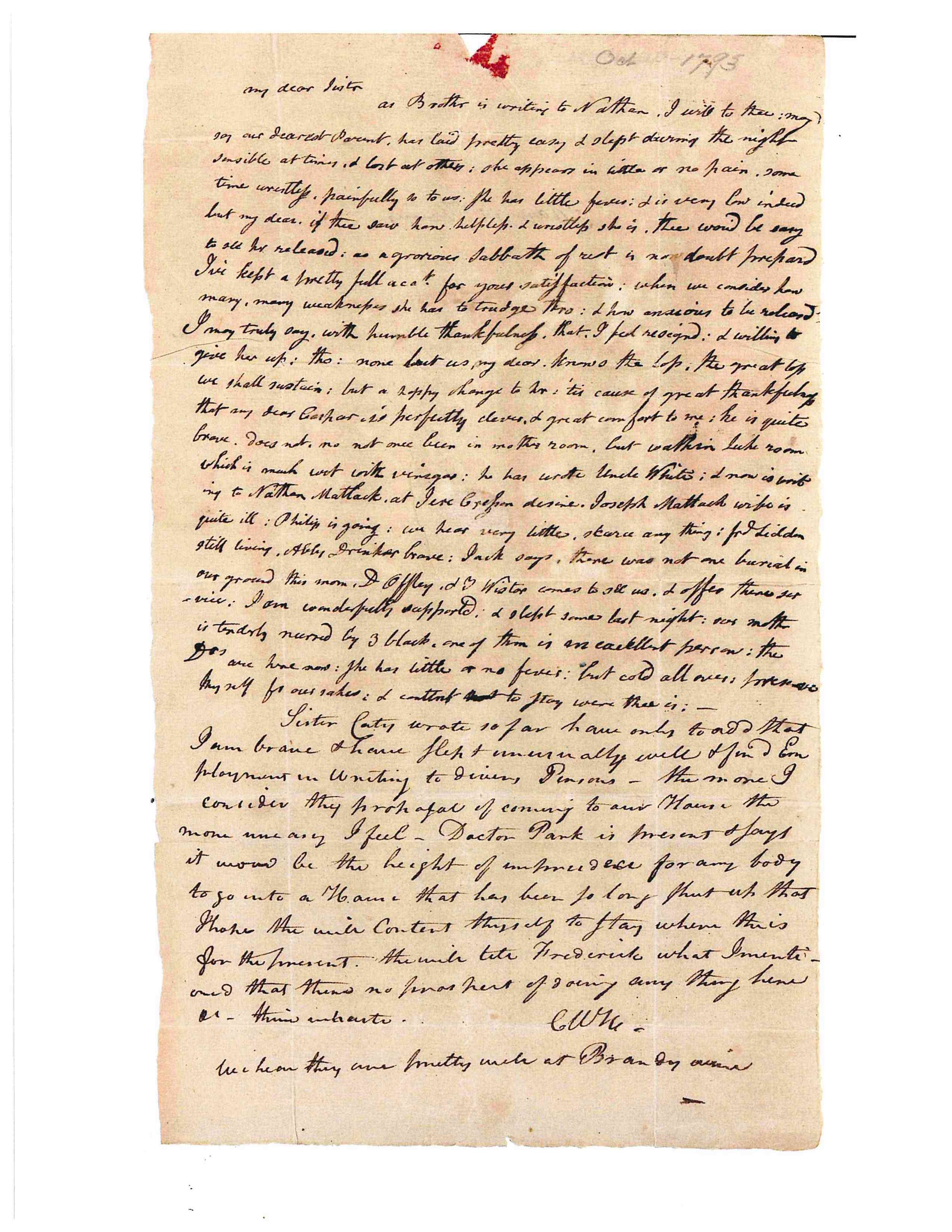 Letter from Catherine Haines from the Wyck Collection