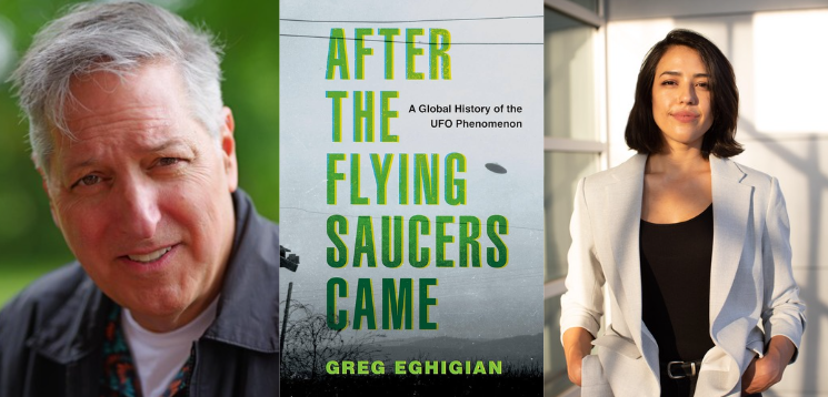 Greg and Lois headshots with Greg's book cover