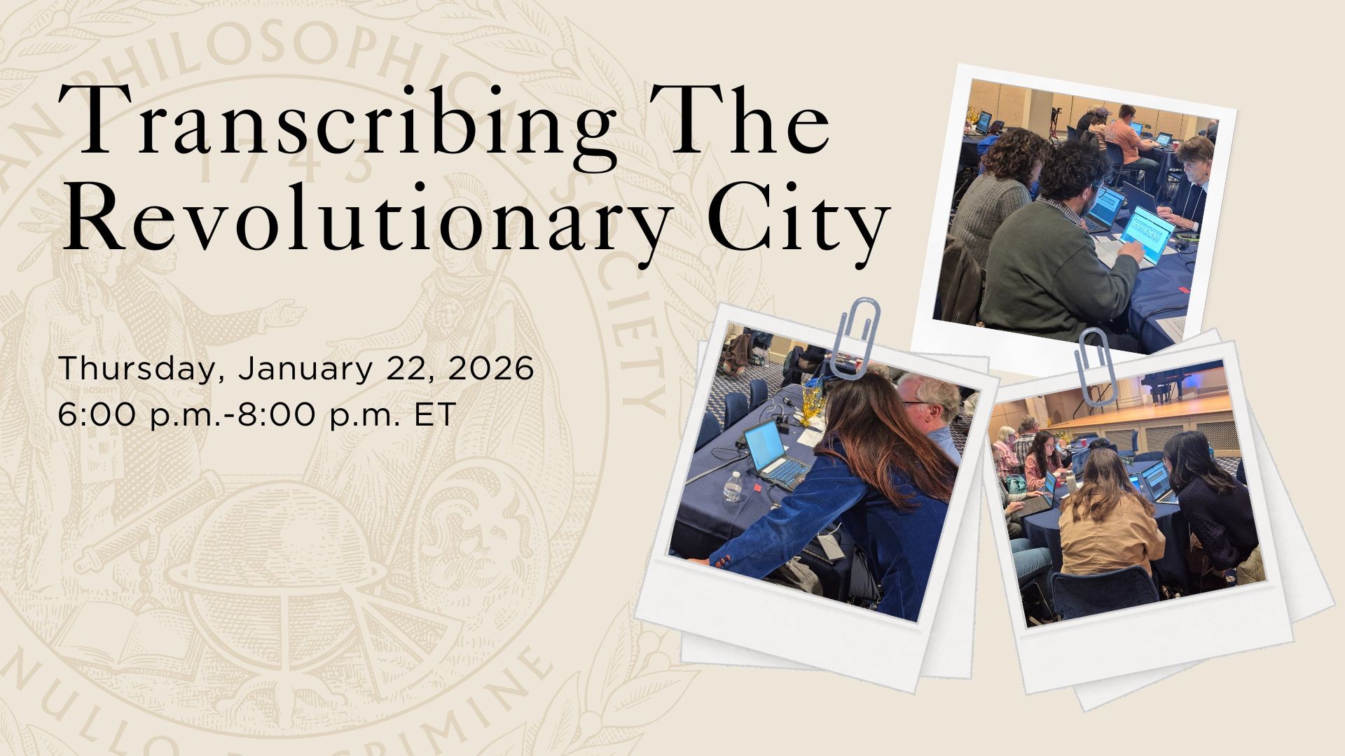 Transcription Event Image with photographs of past attendees transcribing.