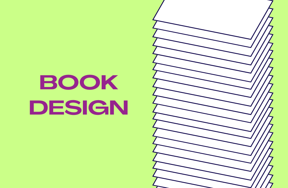 stack of white rectangles next to the event title in purple on a light green background