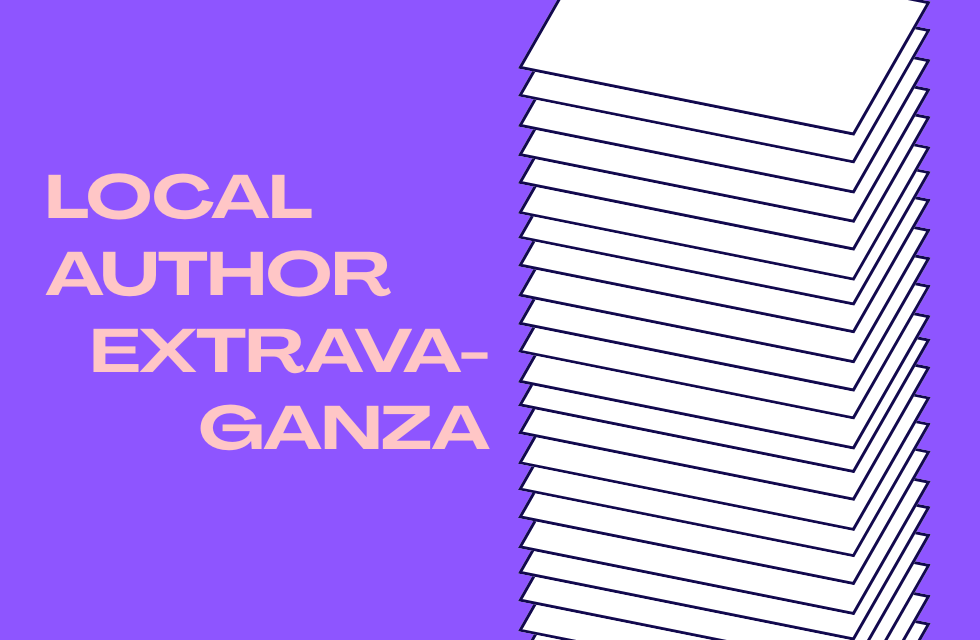image of a stack of rectangles with title of event on a purple background