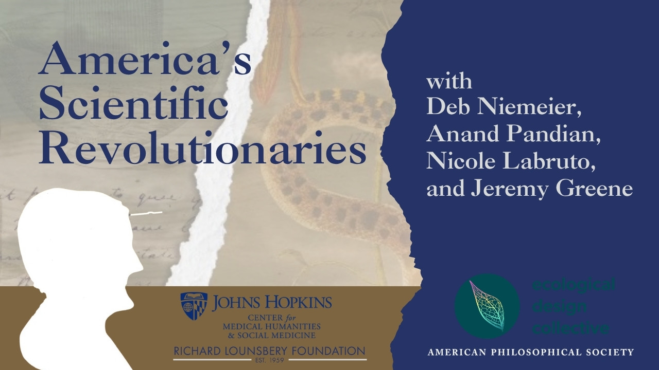 Catherine Haines silhouette on America's Scientific Revolutionaries Background with speaker names