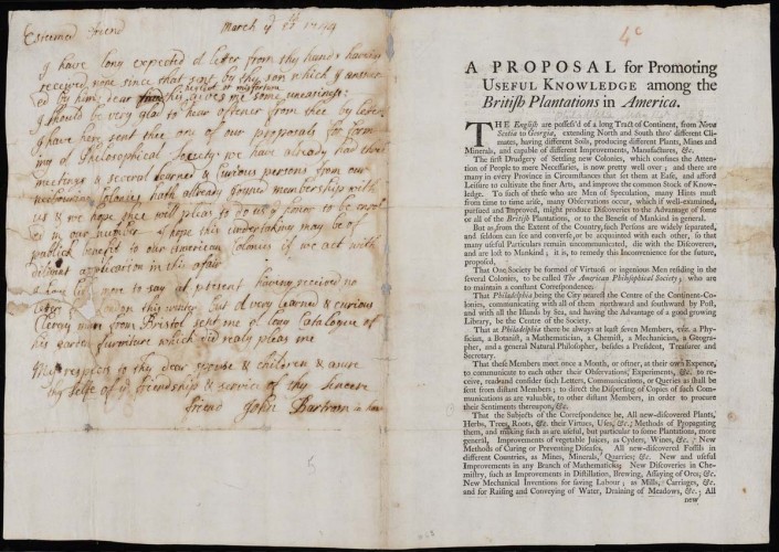 printed document with signs of age and manuscript letter on left hand folio