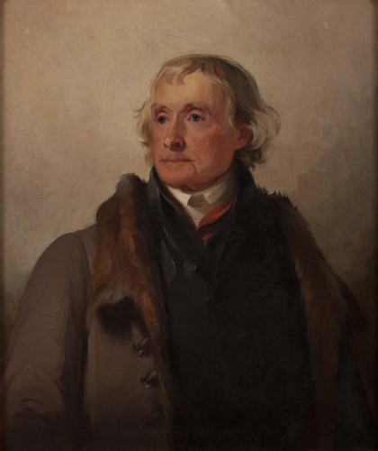 portrait of a man (Thomas Jefferson) wearing a coat with a fur collar