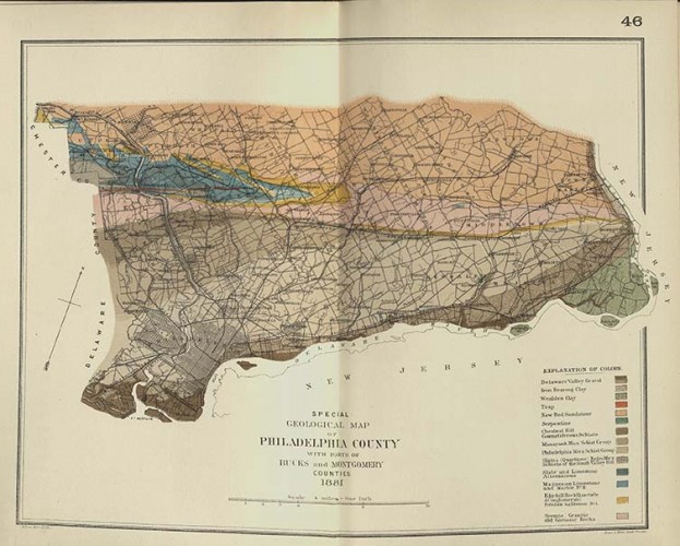 colored, printed map of Pennsylvania