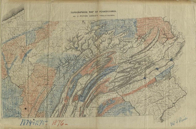 colored topographical map of Pennsylvania