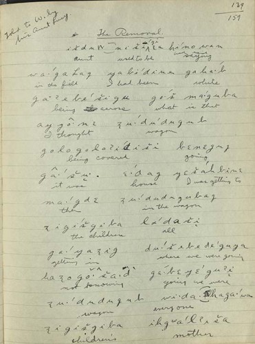 handwritten page from Mary Haas's field notebook