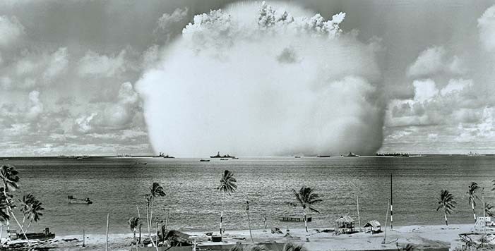 black and white photograph of a mushroom cloud