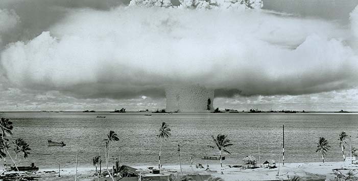 black and white photograph of a mushroom cloud