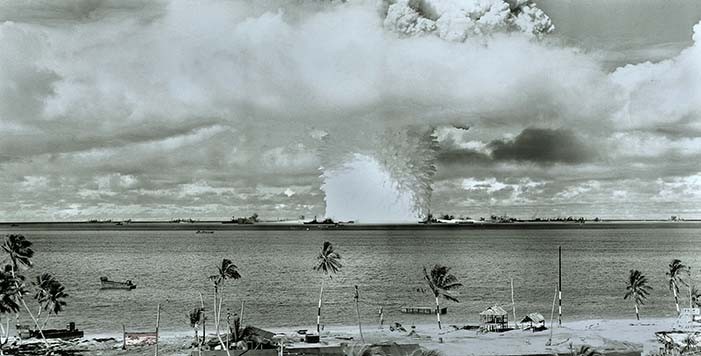 black and white photograph of a mushroom cloud