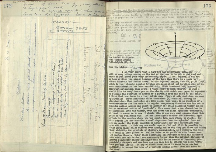 typwritten and manuscript notes on paper in bound notebook with additions