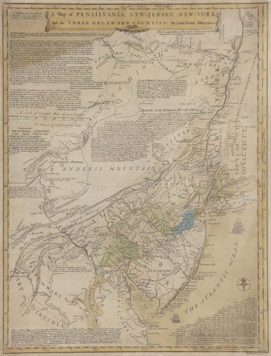 Lewis Evan's 1749 map of Pensilvania, New-Jersey, New-York, and the three Delaware counties
