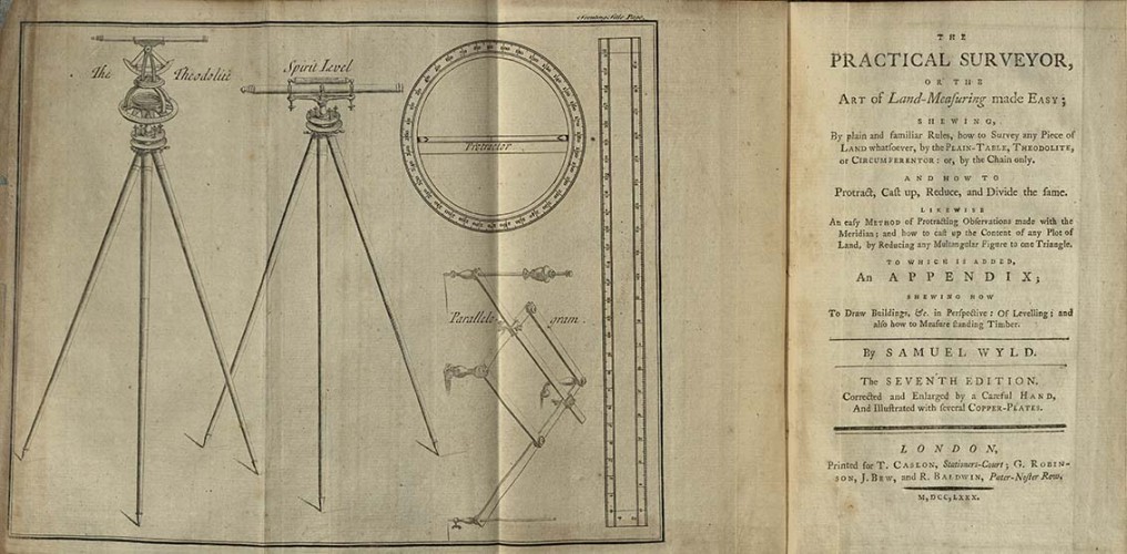 Frontispiece and Title Page of The Practical Surveyor by Samuel Wyld