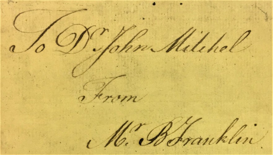 Franklin signature on the back of the Lewis Evans map