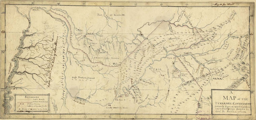 Colored Manuscript Map of the Tennassee Government