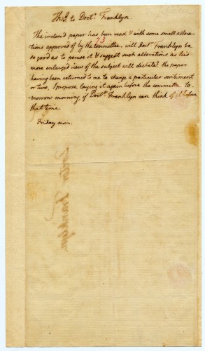 Jefferson to Franklin on editing the Declaration