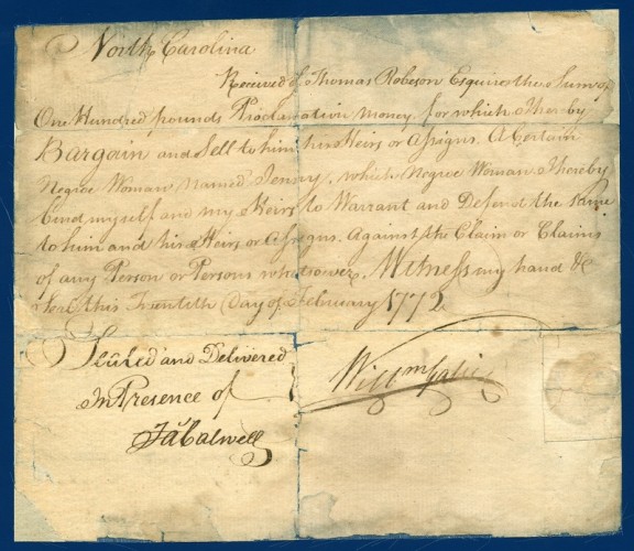 handwritten bill of sale for an enslaved woman