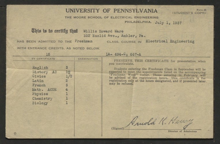 certificate of admission